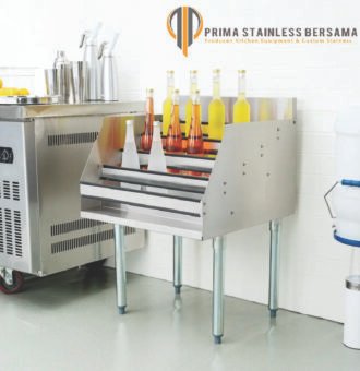 meja stainless untuk menyimpan botol kaca
