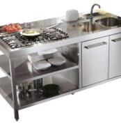 meja stainless dapur dengan sink laci dan kompor