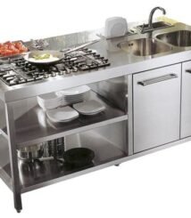 meja stainless dapur dengan sink laci dan kompor