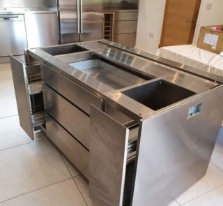 Meja Kabinet Dapur Tempat Cuci Stainless Steel Pintu Sliding
