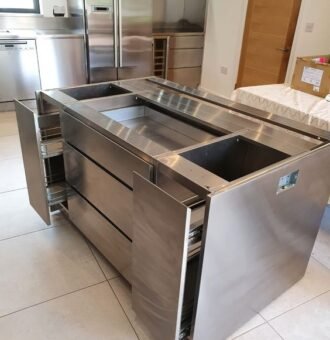 Meja Kabinet Dapur Tempat Cuci Stainless Steel Pintu Sliding