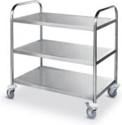 Restoran Bakery Food troli Mobile 3 Tier Baja stainless troli