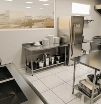 Work Table with Stainless Steel Undershelf with Backsplash