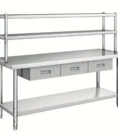 Meja Stainless With Overshelf 2 Susun Custom