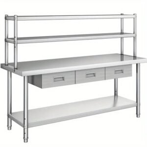 Meja Stainless With Overshelf 2 Susun Custom