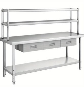 Meja Stainless With Overshelf 2 Susun Custom