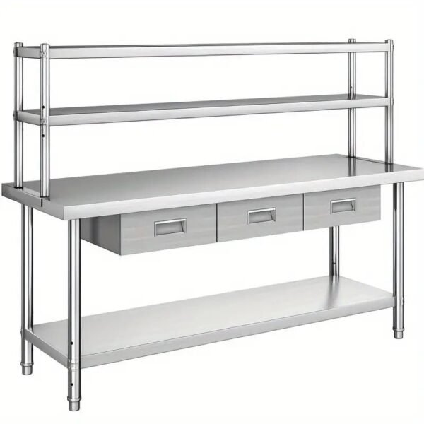 Meja Stainless With Overshelf 2 Susun Custom