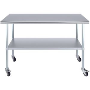 Meja industri mobile 4 roda stainless steel custom